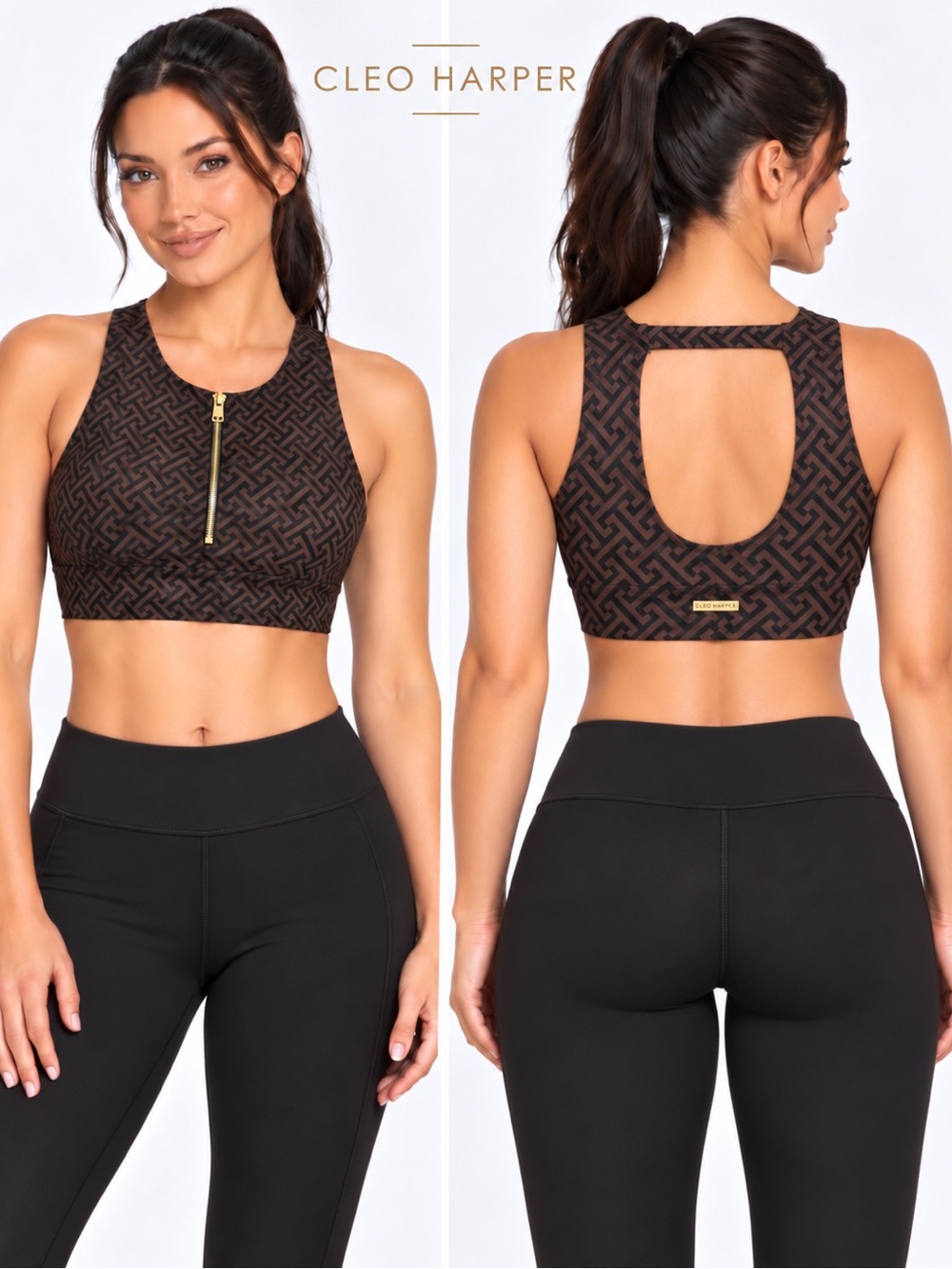 Cleo Harper Monomocha Maze Bralette Sports Bra Brown Black Gold S